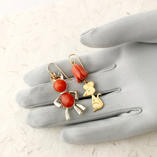 Load image into Gallery viewer, cat and mouse earrings on a gloved hand