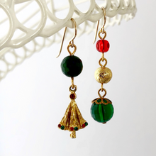 Load image into Gallery viewer, Asymmetric vintage Christmas tree earrings