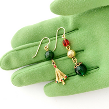 Load image into Gallery viewer, Asymmetric vintage Christmas tree earrings