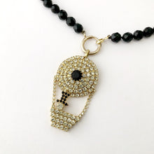 Load image into Gallery viewer, close up of necklace with vintage rhinestone hot air balloon pendant and front opening spring clasp
