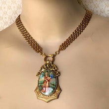 Load image into Gallery viewer, mannequin wearing front opening necklace with medieval revival style romantic pendant