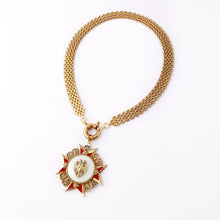Load image into Gallery viewer, necklace made with vintage Maltese cross pendant, chain and clasp flat on a white background