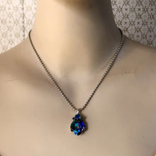 Load image into Gallery viewer, Upcycled vintage deep azure and green rhinestone pendant