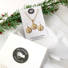 Load image into Gallery viewer, Jewellery set on a card with 'my vintage obsession' branding, surrounded by tissue paper and Christmas greenery.