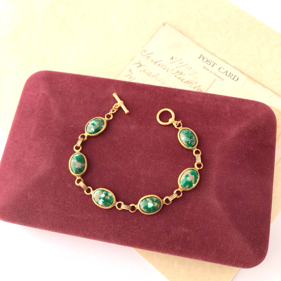 Vintage Green Glass high quality Bracelet