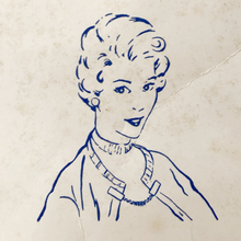 Load image into Gallery viewer, 1950s picture of a sweater clip in action