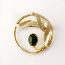 Load image into Gallery viewer, Vintage Jade and gold-filled circle brooch