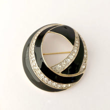 Load image into Gallery viewer, Trifari 1980s Art Deco style enamel and rhinestone brooch