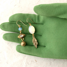 Load image into Gallery viewer, Asymmetric vintage white opal glass earrings
