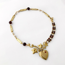 Load image into Gallery viewer, asymmetric necklace in red and gold on a flat white background
