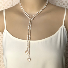 Load image into Gallery viewer, mannequin wearing double looped freshwater pearl wrap necklace 
