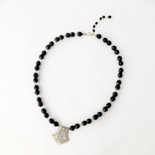 Load image into Gallery viewer, necklace in black and crystal with vintage rhinestone set focal
