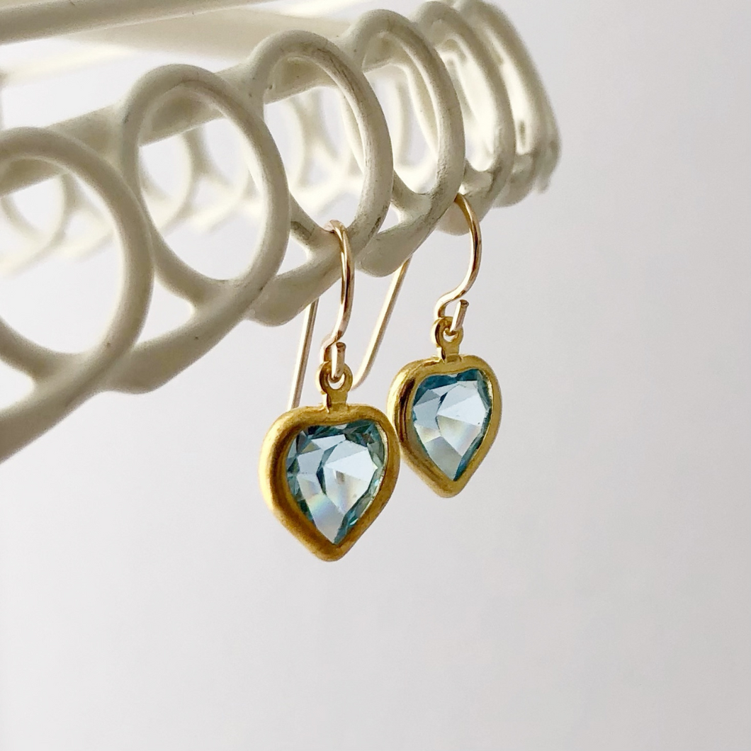 earrings made with Swarovski channel-set aqua rhinestones in a heart shape