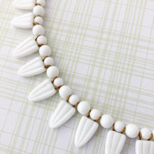 Load image into Gallery viewer, close up of a necklace made with repurposed vintage milk glass beads 
